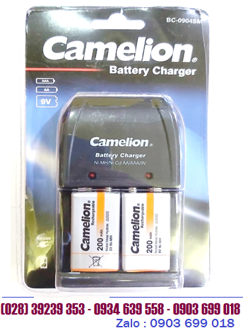 Bộ sạc pin 9v Camelion BC-0904SM kèm sẳn 2 pin sạc Camelion NH-9V200BP1 (Pin màu cam)